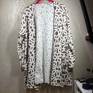 LuLaRoe Cream Brown Cardigan Open Front Stretch Pockets Womens‎ Size Medium
